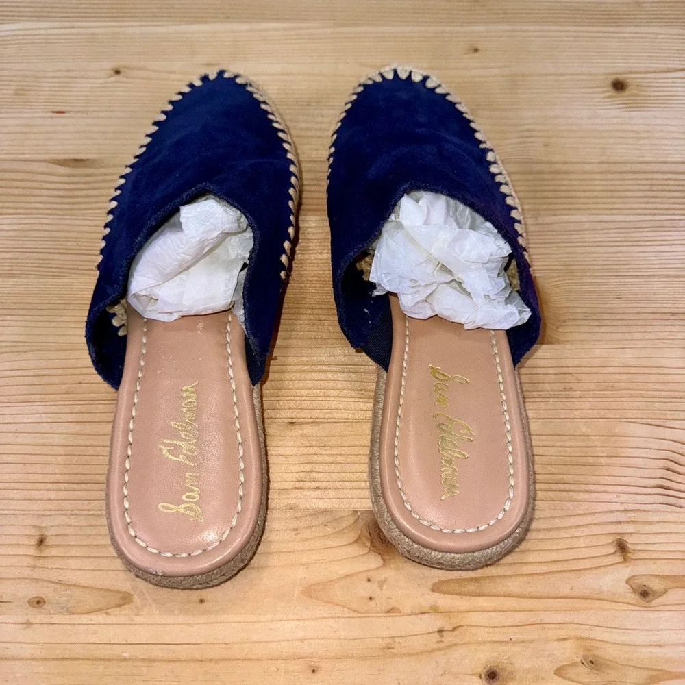 Sam Edelman Austin Navy Suede Espadrille Mules Slip-On Loafers‎ Size 8.5